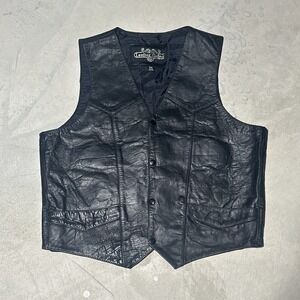 Leather Gallery Leather Vest Size 44 Black Vintage Y2K Biker Motorcycle Riding
